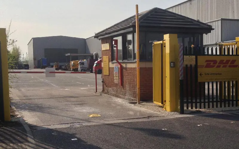 DHL's Bi-fold gate installed at their site - open DHL's Bi-fold gate installed at their site - open